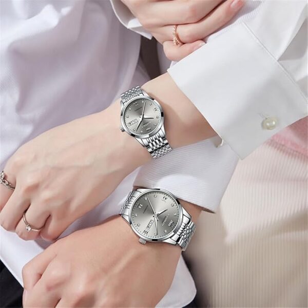 GUANQIN Men's and Women's Couple Calendar Week Rhinestone Vintage Analog Automatic Self-Winding Mechanical Wrist Watch